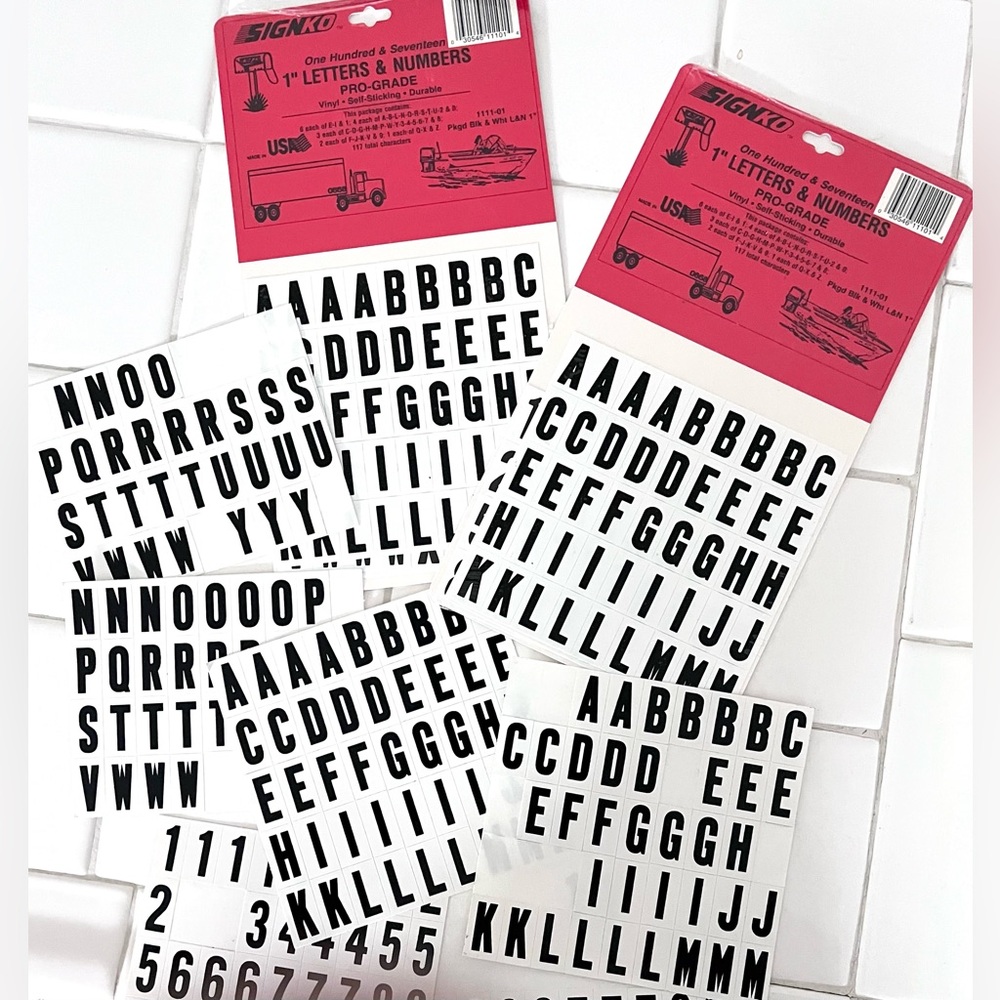 SIGNKO Stickers 1” Black Letters & Numbers Vinyl Durable Stickers for Signs